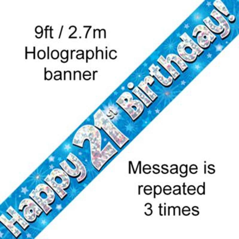 Oaktree Banner Age 21 Blue Holographic 9ft