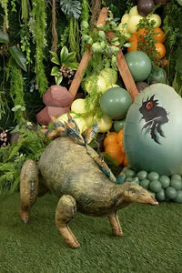 PartyDeco Jurassic World Stegosaurus 44-inch foil balloon featuring a colorful dinosaur design on shiny foil surface.