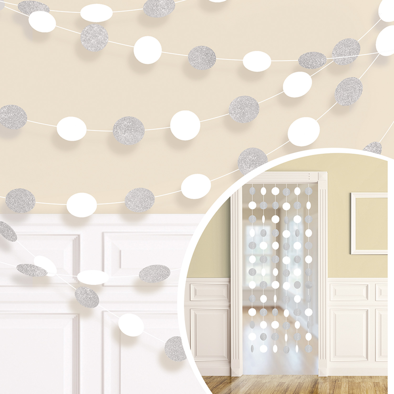 White Glitter String Decoration 2.13M