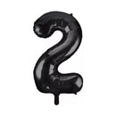 Black 34-inch number 2 foil balloon from Unique, shiny metallic surface, perfect for celebrations and special events.