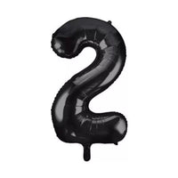 Black 34-inch number 2 foil balloon from Unique, shiny metallic surface, perfect for celebrations and special events.