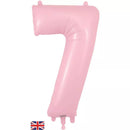Oaktree matte pink foil balloon in 34-inch number 7 shape, shiny and vibrant for celebrations and parties.