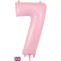 Oaktree matte pink foil balloon in 34-inch number 7 shape, shiny and vibrant for celebrations and parties.