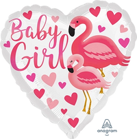 Anagram Flamingo Baby Girl 18" Heart Foil Balloon