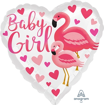 Anagram Flamingo Baby Girl 18" Heart Foil Balloon