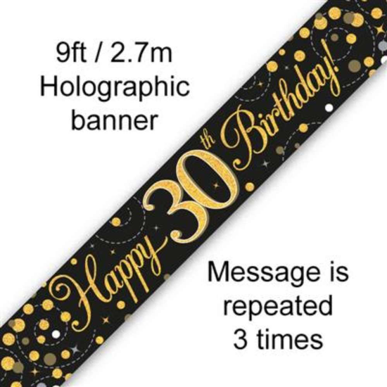 Oaktree Banner Age 30 Fizz Black & Gold 9ft