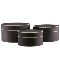 Large Round Black Hat Boxes With Cream Trim 3pk
