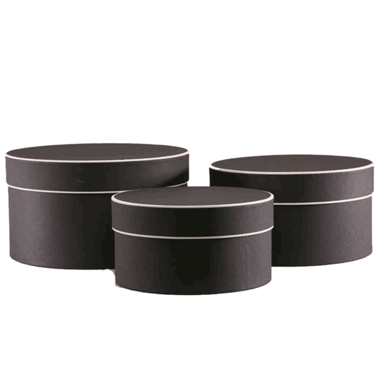 Large Round Black Hat Boxes With Cream Trim 3pk