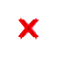 Red Grabo foil balloon in the shape of the letter X, 14 inches tall, with shiny metallic surface and bold design.