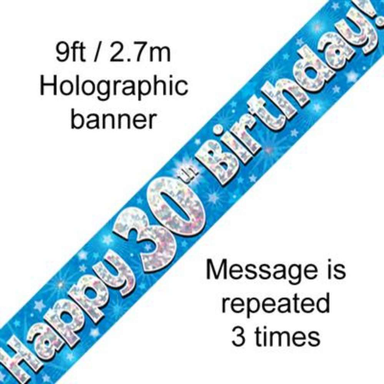 Oaktree Banner Age 30 Blue Holographic 9ft