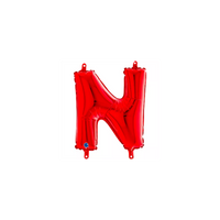 Red Grabo foil balloon in 14-inch letter N, shiny and festive, suitable for celebrations and party decorations.