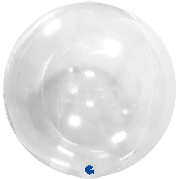 Clear 19-inch Grabo bubble foil balloon in a round globe shape with no valve, perfect for celebrations and decorations.