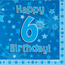 Blue 6th birthday napkins by Oaktree, 3-ply, 33x33cm, 16-pack, featuring festive birthday design for children’s celebration.