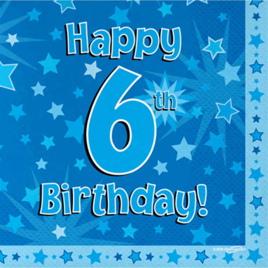 6th Birthday Blue 3-ply Napkins 33x33cm 16pk
