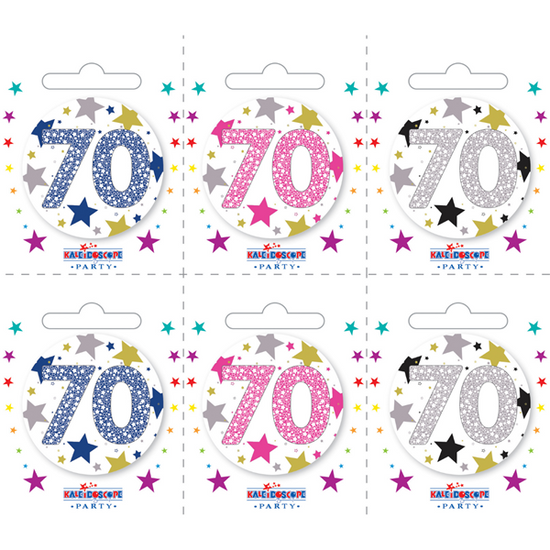 Small 70th Birthday Badges 6pk