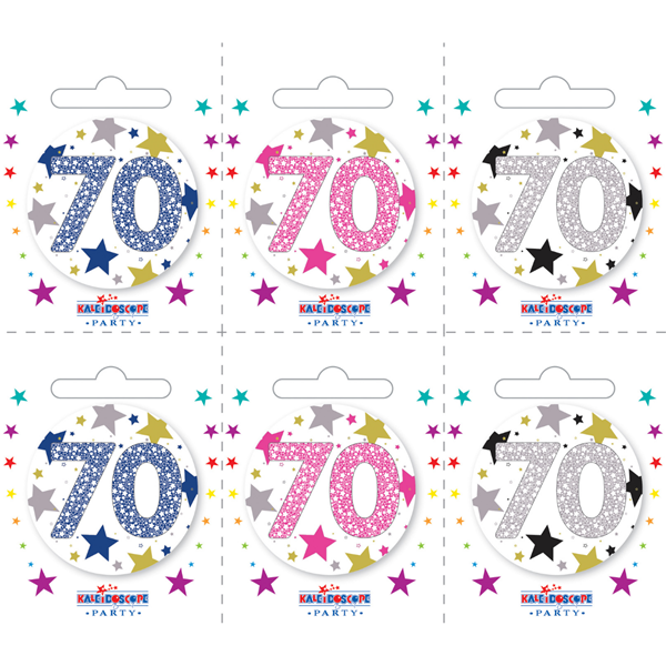 Small 70th Birthday Badges 6pk