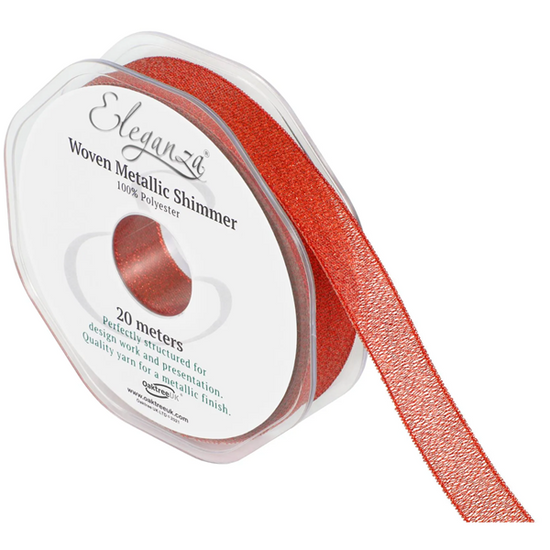 Eleganza Metallic Ribbon Red 15mm x 20m