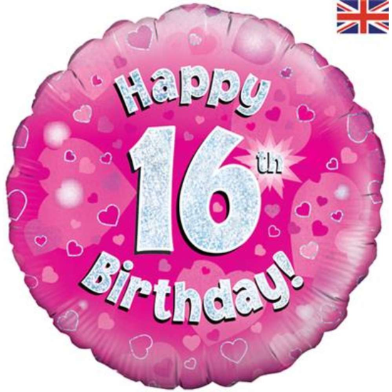 18" 16th Birthday Pink Holographic Foil Balloon
