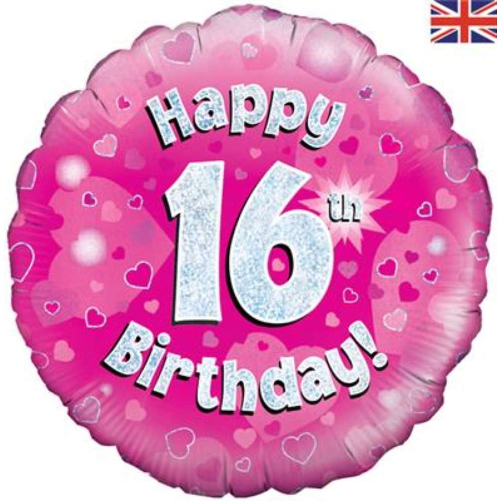 18" 16th Birthday Pink Holographic Foil Balloon