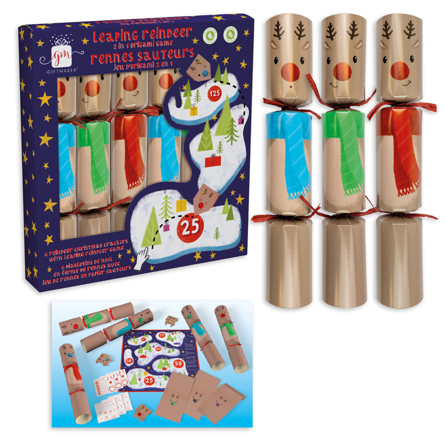 6pk Cracker 12" Leaping Reindeer