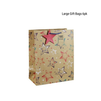 Stars Kraft Large Gift Bags 6pk