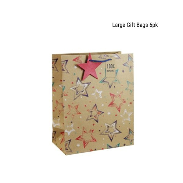 Stars Kraft Large Gift Bags 6pk