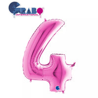 Fuchsia Grabo foil balloon in the shape of the number 4, 40-inch size, with shiny metallic finish and bold color.