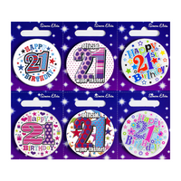 Age 21 Mix Small Badges 55mm 6pk