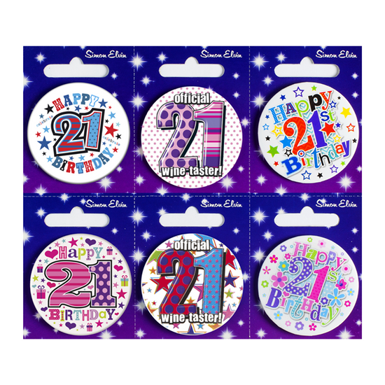 Age 21 Mix Small Badges 55mm 6pk