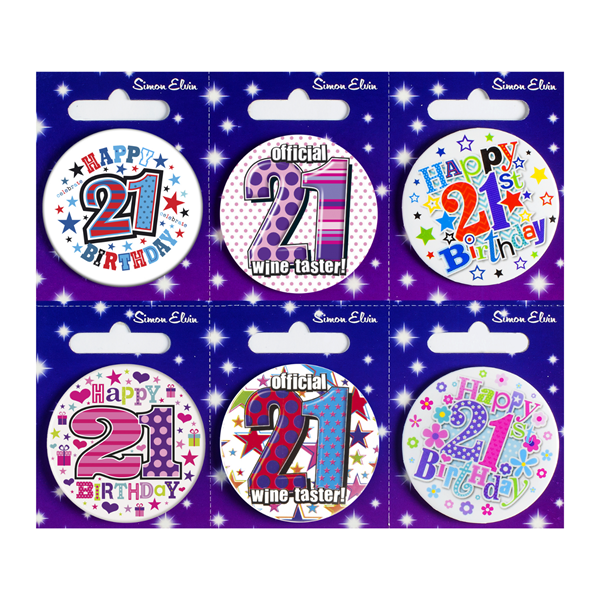 Age 21 Mix Small Badges 55mm 6pk
