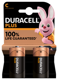 Duracell C batteries 2-pack showing silver and black cylindrical batteries with Duracell branding