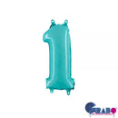 Pastel blue Grabo foil balloon shaped as the number 1, measuring 14 inches, designed for celebrations and decorations.