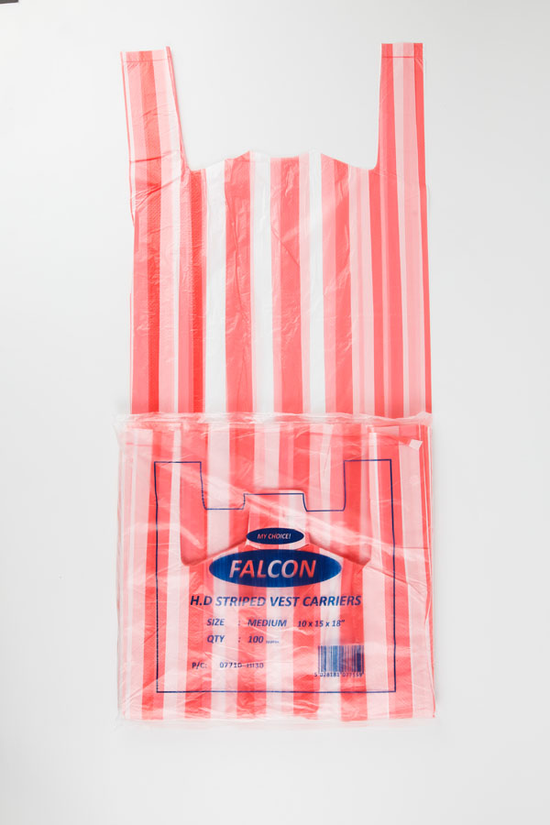 Magnum 100 Pack Carrier Bag Red Striped 10x15x18