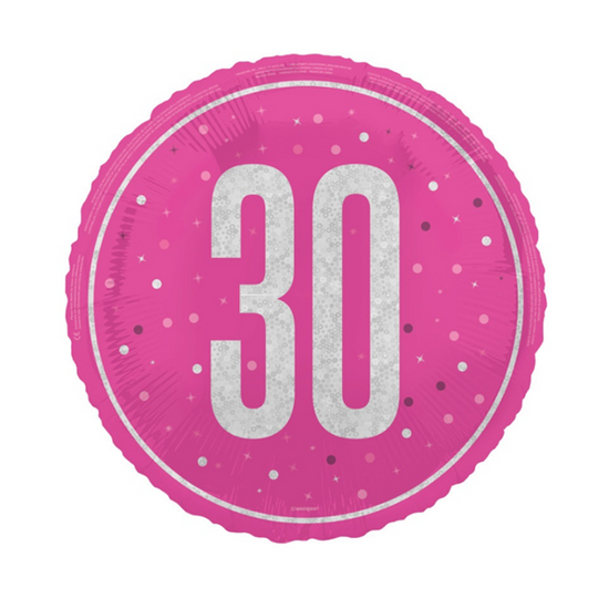 Unique Foil Balloon Pink Glitz Age 30 18"