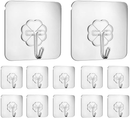 12pk Adhesive Hooks St.Steel & PVC Max 15kg