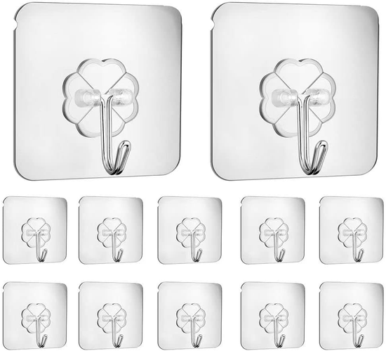 12pk Adhesive Hooks St.Steel & PVC Max 15kg