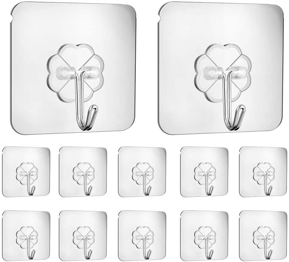 12pk Adhesive Hooks St.Steel & PVC Max 15kg