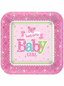 Amscan 8 Pack Plates Welcome Baby Girl
