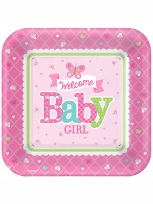 Amscan 8 Pack Plates Welcome Baby Girl