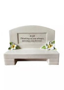 David Fischoff Memorial Bench Dad keepsake with engraved inscription, crafted from durable material, in a natural outdoor setting.