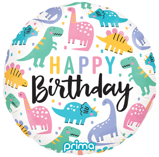 Foil Balloon 18" Round Birthday Colorful Dinos