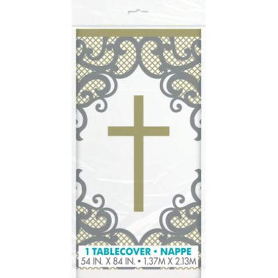 Unique Tablecover Gold & Silver Cross 54" x 84