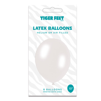 Tiger Feet 6 x 8pk Latex Balloons White 10