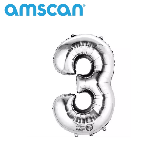 Anagram Foil Balloon Silver 16" Number 3