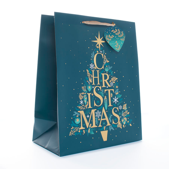 Gift Bag Christmas Tree Blue Medium Portrait 12pk