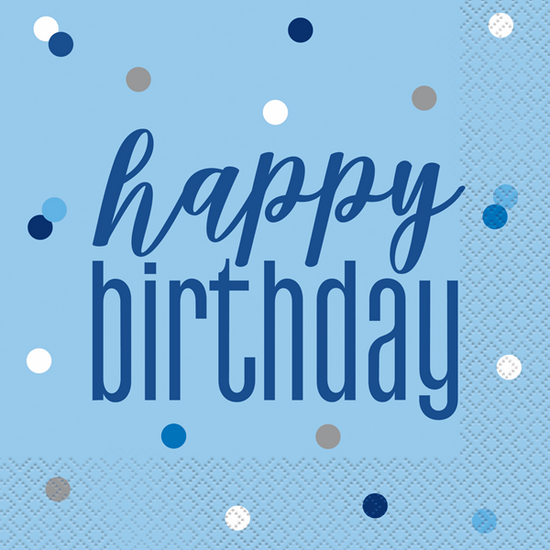 Blue Glitz Happy Birthday Lunch Napkins 16pk