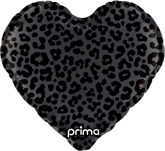 Prima Foil Balloon Leopard Print Black Heart 18