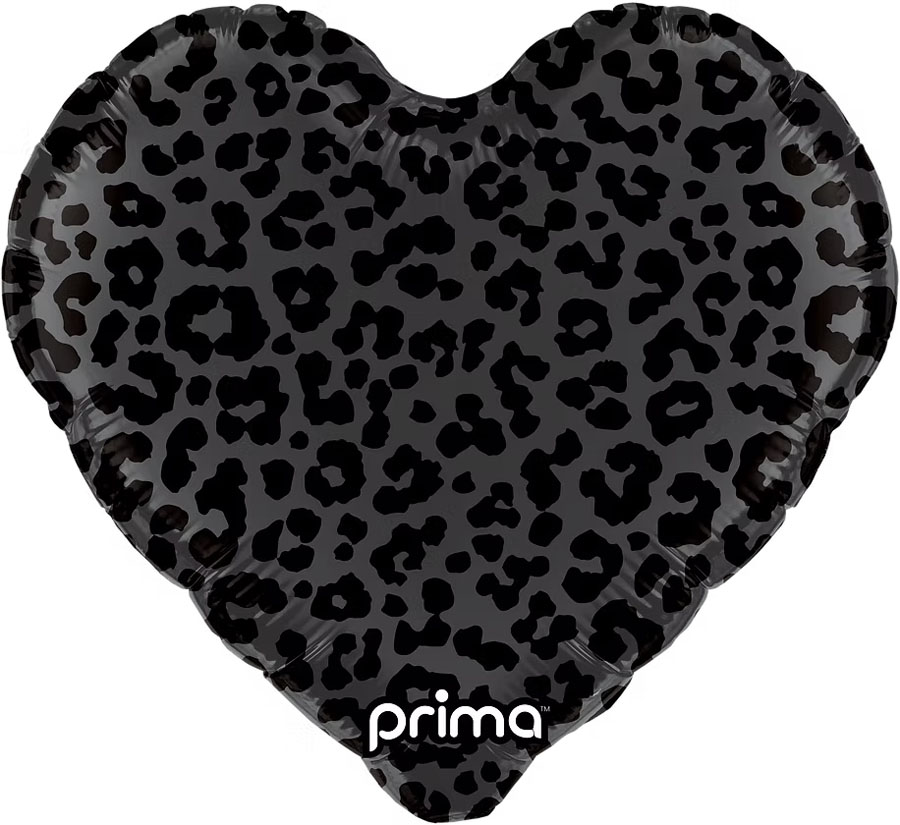 Prima Foil Balloon Leopard Print Black Heart 18
