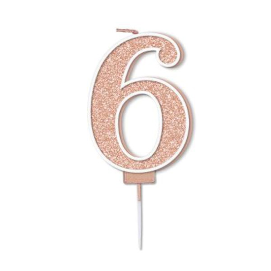 Oaktree Party Candle Number 6 Rose Gold 7.5cm