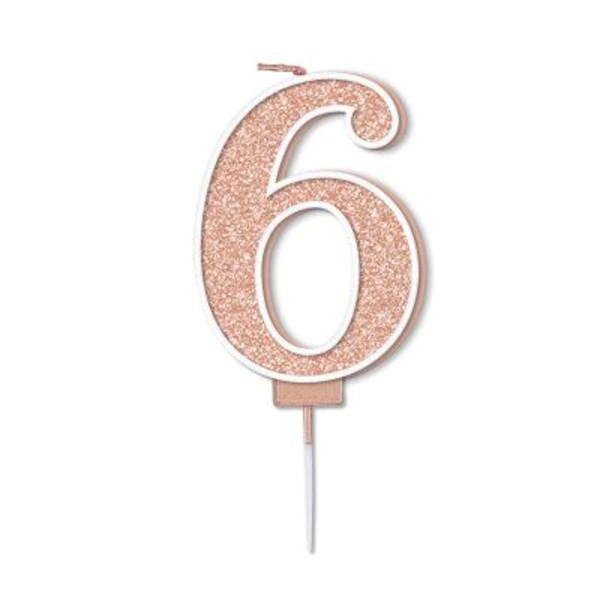 Oaktree Party Candle Number 6 Rose Gold 7.5cm